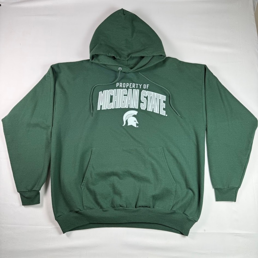Michigan State Spartans Hoodie Hanes Mens 2XL Green EcoSmart Pullover Sweatshirt